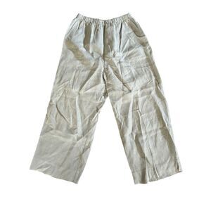 MoSaic Women's Wide-Leg Linen Pants Beige Size L Casual High Rise‎